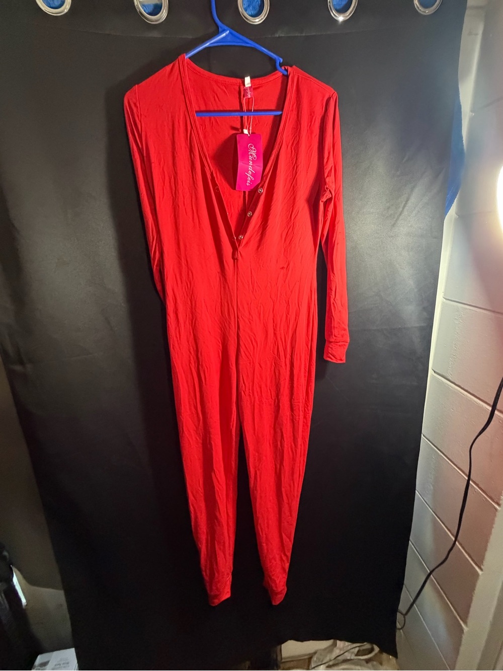 Women's Red Long-Sleeve One-Piece Sleep Romper